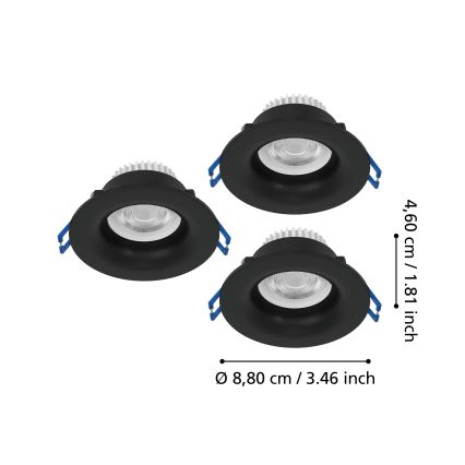 Eglo - Komplekt 3 tk LED-vannitoa sisseehitatavad laevalgustid LED/4,9W/230V 2700/4000/6500K läbimõõt 8,8 cm IP65 must