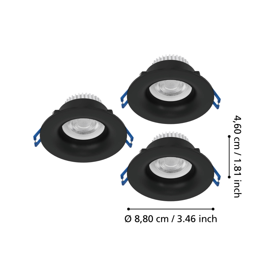 Eglo - Komplekt 3 tk LED-vannitoa sisseehitatavad laevalgustid LED/4,9W/230V 2700/4000/6500K läbimõõt 8,8 cm IP65 must