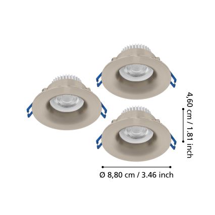 Eglo - Komplekt 3x LED vannitoa süvistatav laevalgusti LED/4,9W/230V 2700/4000/6500K Ø 8,8 cm IP65 mattkroom