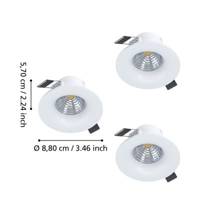 Eglo - 3-osaline komplekt hämardatavaid LED-laevalgusteid, LED/4,8W/230V, Ø 8,8 cm, valge