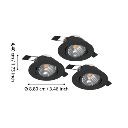 Eglo - KOMPLEKT 3x LED hämardatavad süvistatavad laevalgustid LED/6,4W/230V Ø 8,8 cm mustad