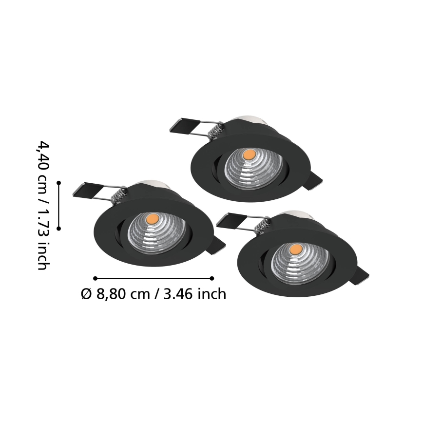 Eglo - KOMPLEKT 3x LED hämardatavad süvistatavad laevalgustid LED/6,4W/230V Ø 8,8 cm mustad