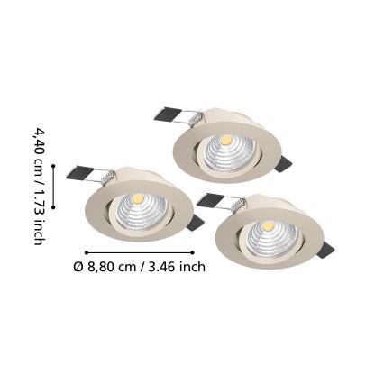 Eglo - komplekt 3x LED hämardatav süvistatav laevalgusti LED/6,4W/230V läbimõõt 8,8 cm mattkroom
