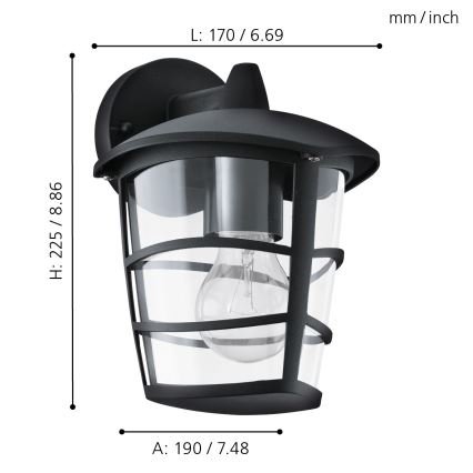 Eglo - LED-seinavalgusti õue 1xE27/8,5W/230V IP44