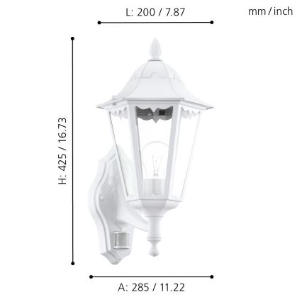 Eglo - Väli seinavalgusti anduriga 1xE27/60W/230V IP44