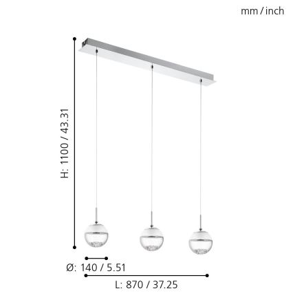 Eglo 93784 - LED ripplühter MONTEFIO 1 3x LED/5W/230V