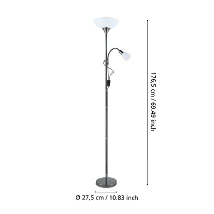 Eglo - Põrandalamp 1xE27/60W/230V + 1xE14/25W/230V must/kroom