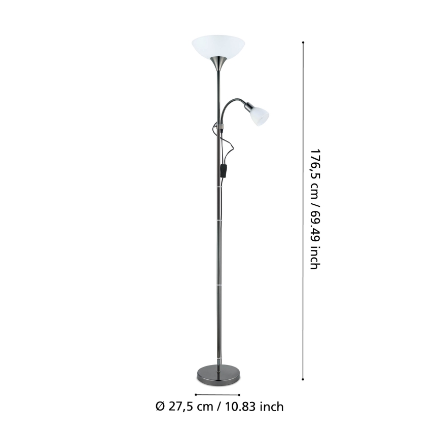 Eglo - Põrandalamp 1xE27/60W/230V + 1xE14/25W/230V must/kroom