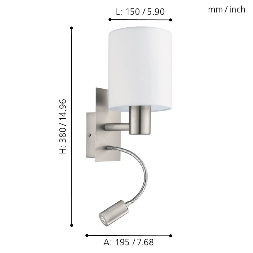 Eglo - LED Paindlik lamp 1xE27/40W+LED/3.8W valge