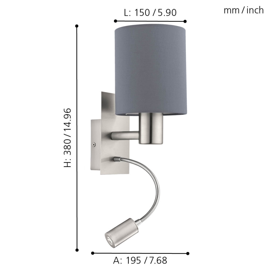 Eglo - LED Paindlik lamp 1xE27/40W+LED/3,8W hall