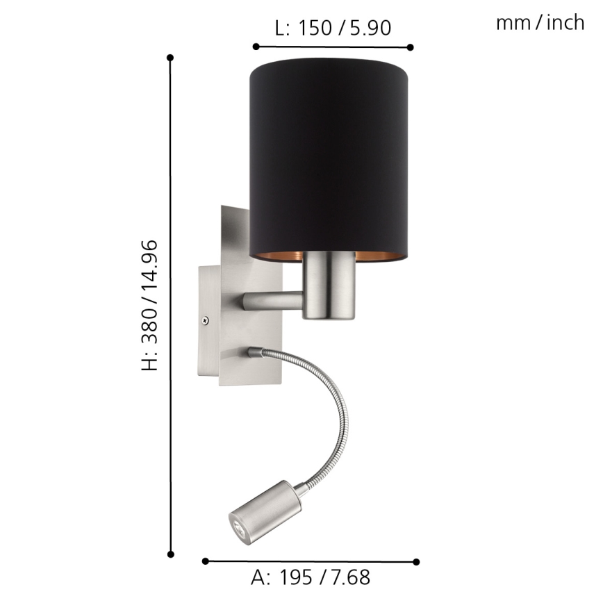 Eglo - LED Paindlik lamp 1xE27/40W+LED/3.8W must