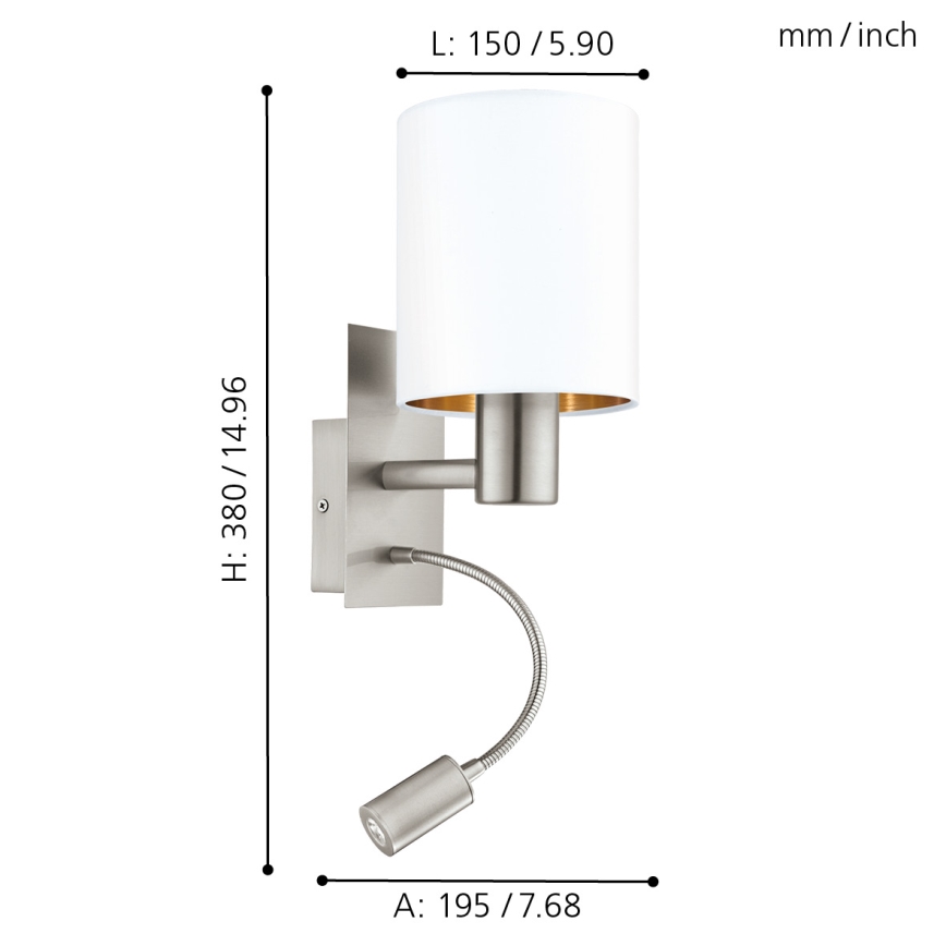 Eglo - LED Paindlik lamp 1xE27/40W + LED/3,8W valge
