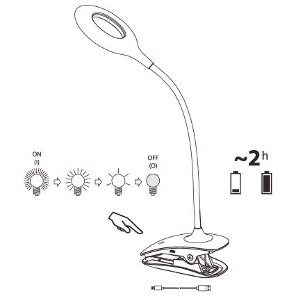 Eglo - hämardatav LED-lamp klambriga, 3W/5V, 500 mAh, valge
