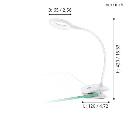 Eglo - hämardatav LED-lamp klambriga, 3W/5V, 500 mAh, valge