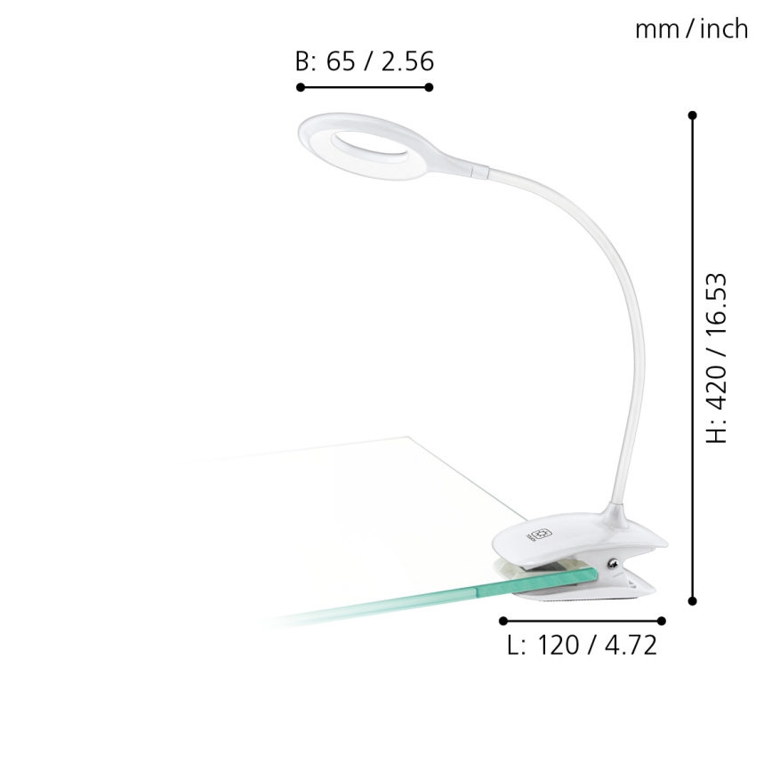 Eglo - LED Hämardatav valgusti klambriga 1xLED/3W/230V 500 mAh valge