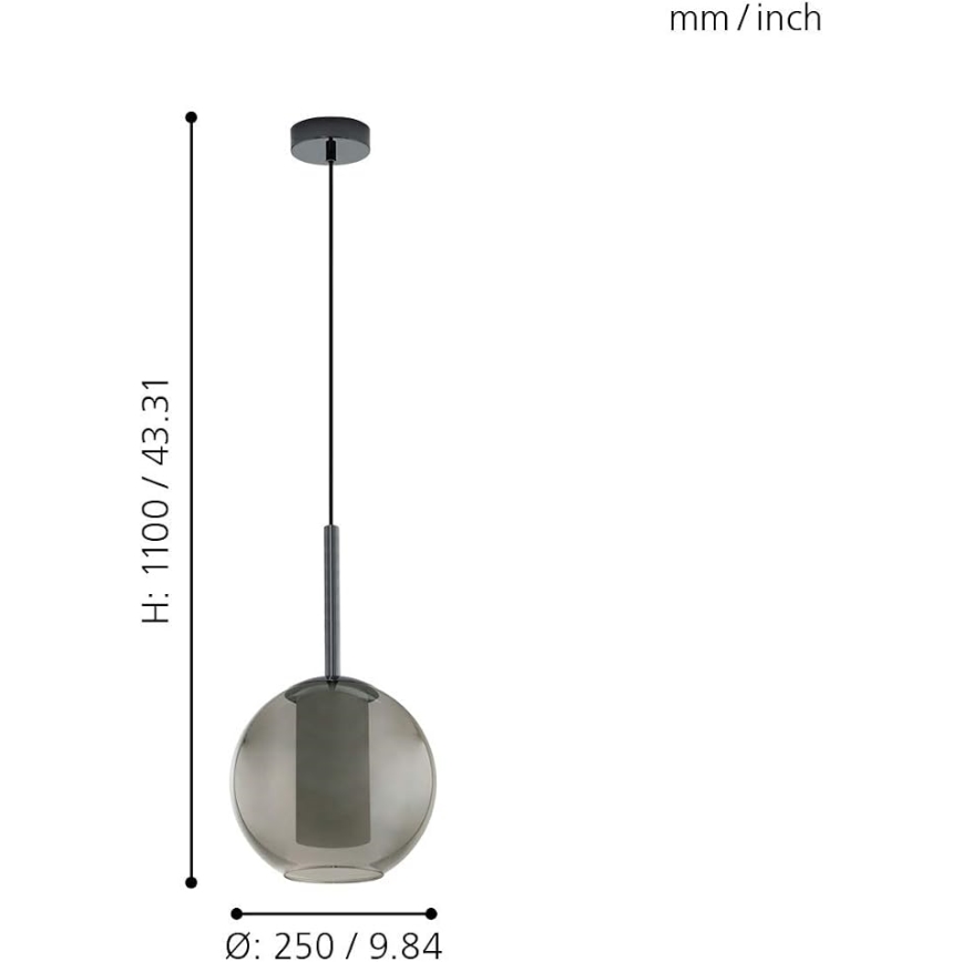 Eglo 97633 - Rippvalgusti riputuskaabliga TINDARI 1xE27/60W/230V suitsune must