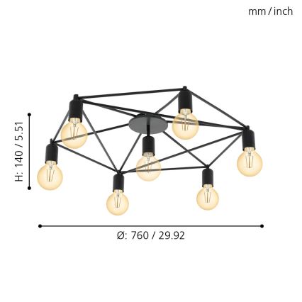 Eglo - Kinnitatav lühter 7xE27/60W/230V must