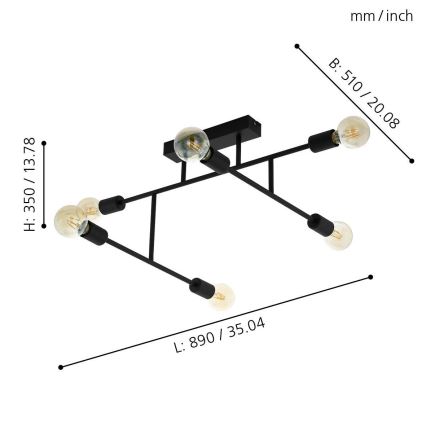 Eglo - Kinnitatav lühter 6xE27/40W/230V must