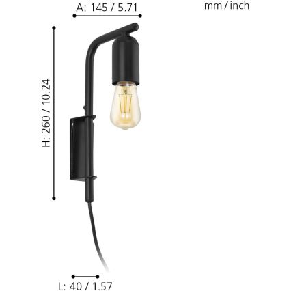 Eglo 98064 - Seinavalgusti ADRI 1xE27/60W/230V