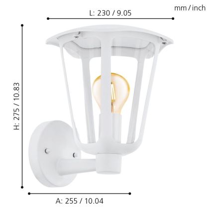 Eglo - Seinavalgusti õue 1xE27/60W/230V IP4valge