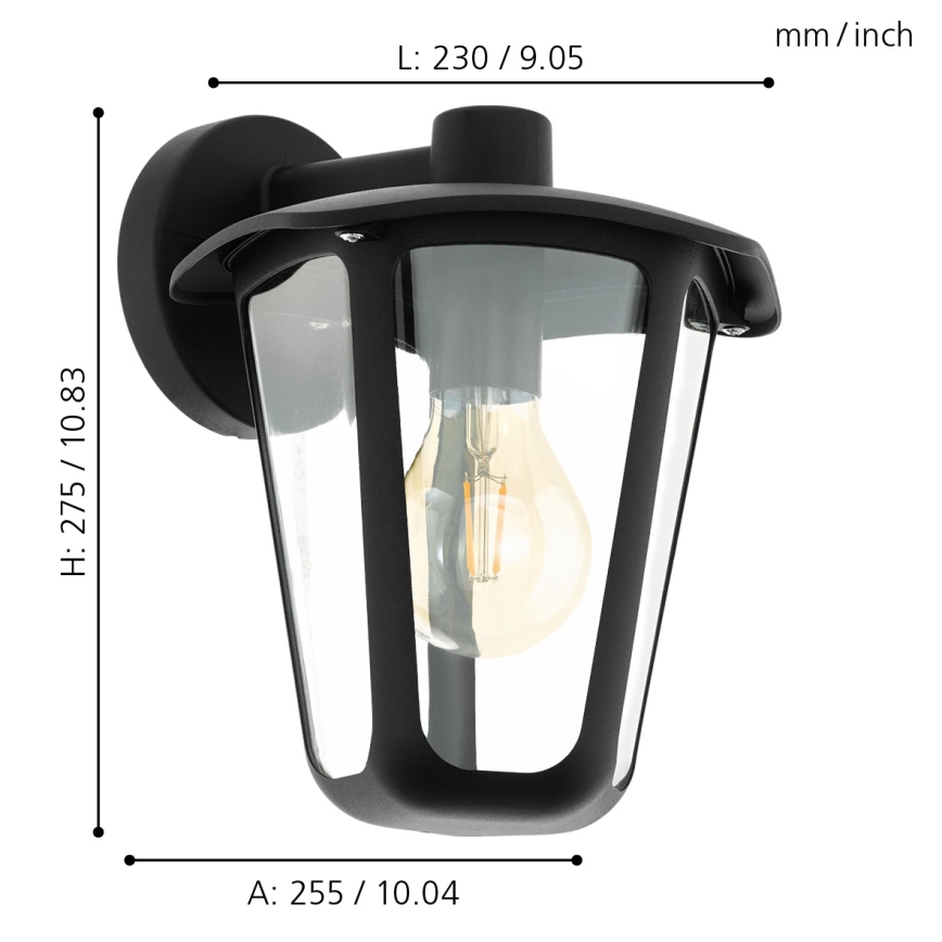 Eglo - Seinavalgusti õue 1xE27/60W/230V IP4must