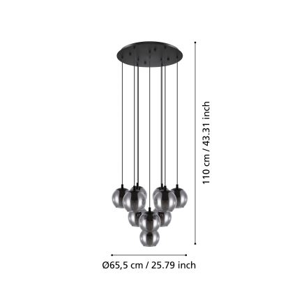 Eglo - Ripplühter kaablil 10xE27/40W/230V must/läikiv kroom