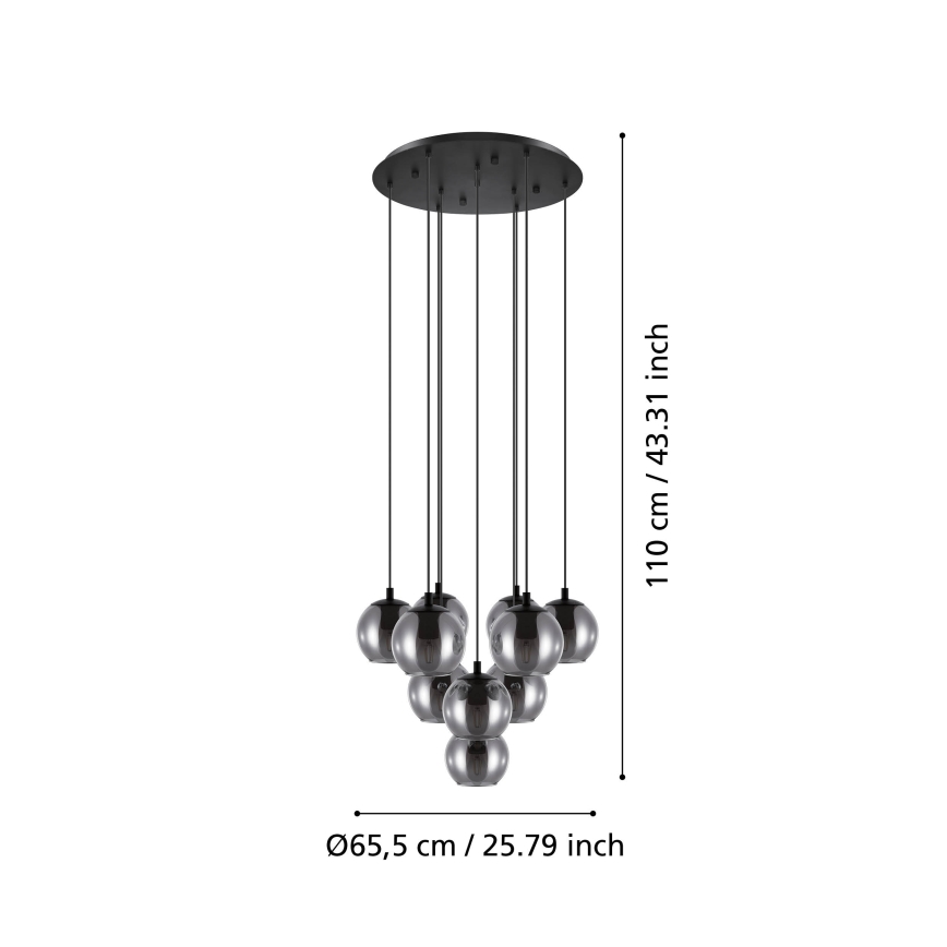 Eglo - Ripplühter kaablil 10xE27/40W/230V must/läikiv kroom