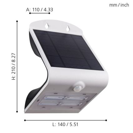 Eglo - Päikesepaneeliga valgusti anduriga LED/3,2W/3,7V 2000 mAh IP54
