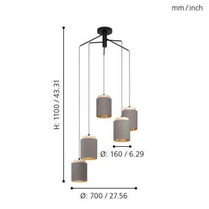 Eglo 99447 - kaabliga laelühter ALBARIZA 5xE27/40W/230V ämblikdisain