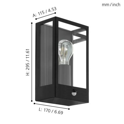 Eglo 99587 - Väli seinavalgusti anduriga ALAMONTE 1xE27/60W/230V IP44