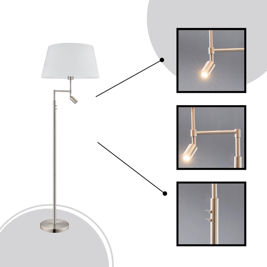 Eglo/Edi Valgustus - LED Põrandalamp SANTANDER 1xE27/11W/230V + LED/2,3W matt kroom