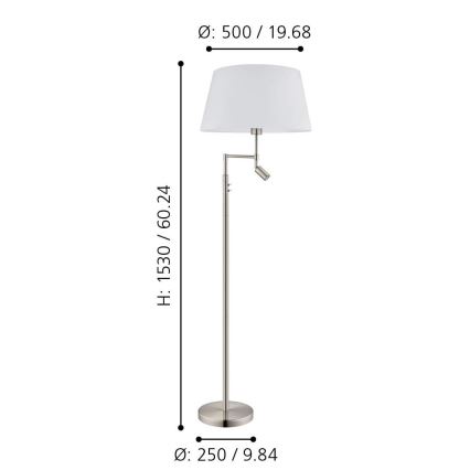 Eglo/Edi Valgustus - LED Põrandalamp SANTANDER 1xE27/11W/230V + LED/2,3W matt kroom