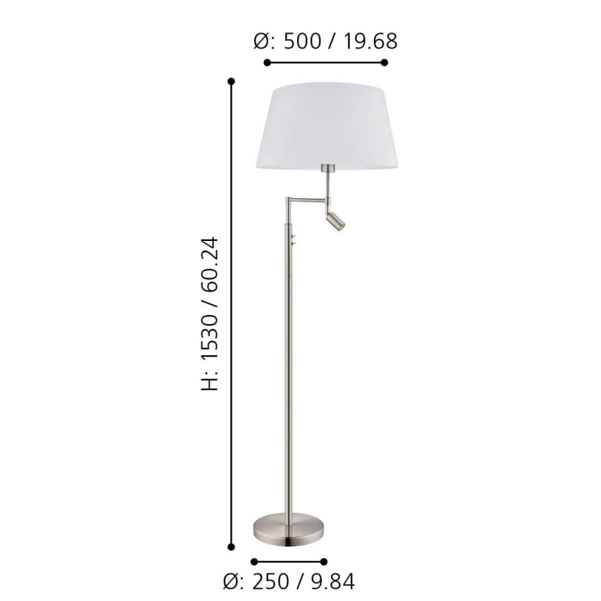 Eglo/Edi Valgustus - LED Põrandalamp SANTANDER 1xE27/11W/230V + LED/2,3W matt kroom