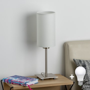 Eglo - LED Laualamp TUNJA 1xE27/60W/230V 26,5 cm matt kroom/valge