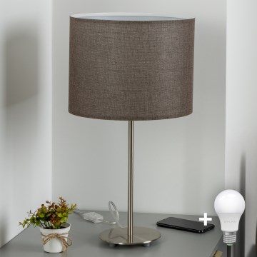 Eglo - LED  Laualamp TUNJA 1xE27/60W/230V 38,5 cm matt kroom/pruun