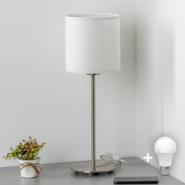 Eglo - LED  Laualamp TUNJA 1xE27/60W/230V 38,5 cm matt kroom/valge