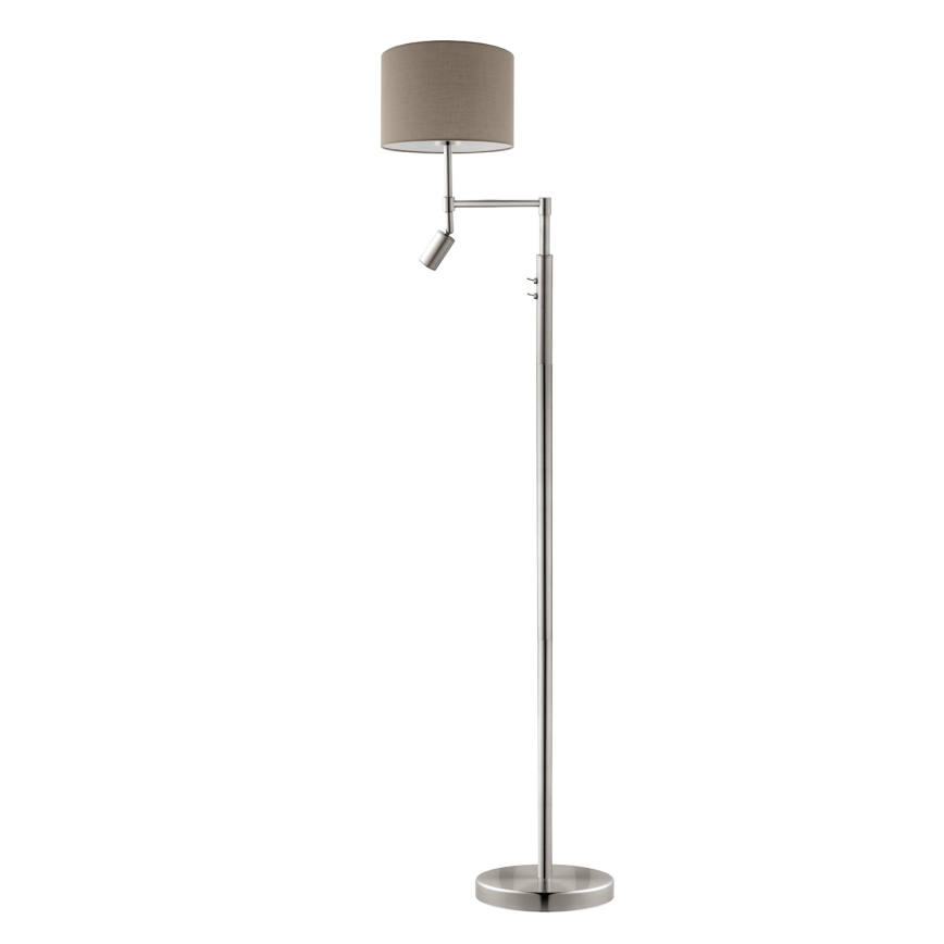 Eglo - LED Põrandalamp TUNJA 1xE27/60W/230V + LED/2,1W d. 30 cm matt kroom/taupe