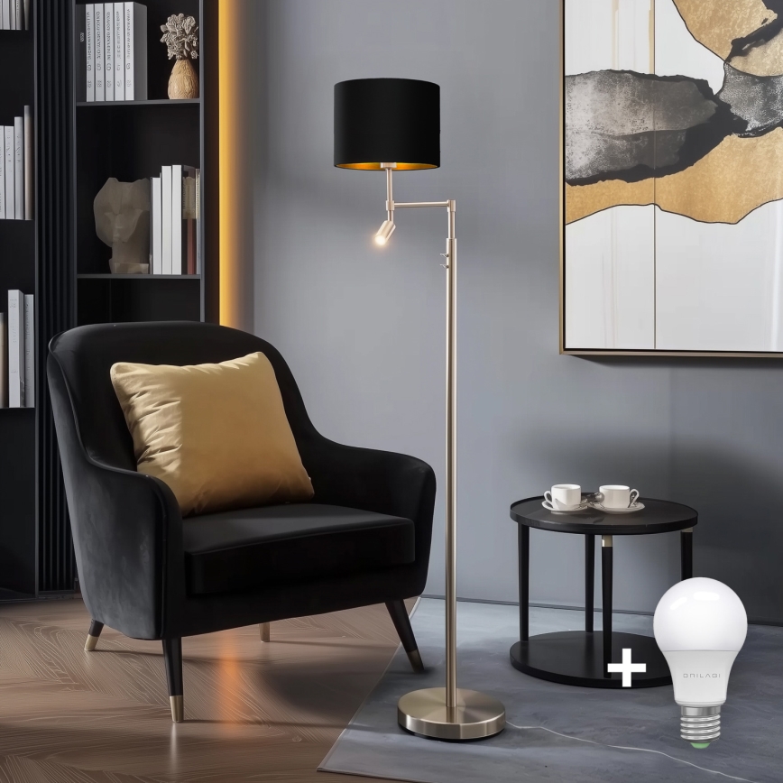 Eglo - LED Põrandalamp TUNJA 1xE27/60W/230V + LED/2,1W d. 30 cm matt kroom/must