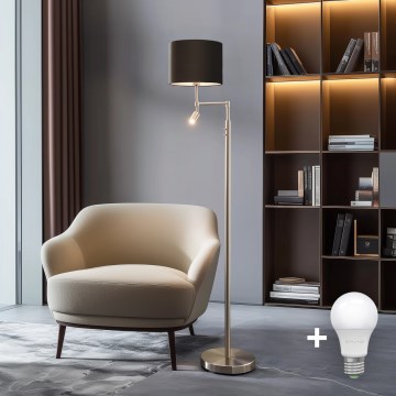 Eglo - LED Põrandalamp TUNJA 1xE27/60W/230V + LED/2,1W d. 30 cm matt kroom/pruun