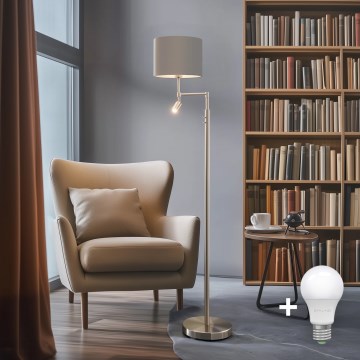 Eglo - LED Põrandalamp TUNJA 1xE27/60W/230V + LED/2,1W d. 30 cm matt kroom/taupe