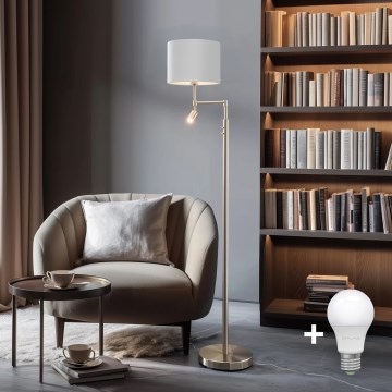 Eglo - LED Põrandalamp TUNJA 1xE27/60W/230V + LED/2,1W d. 30 cm matt kroom/valge