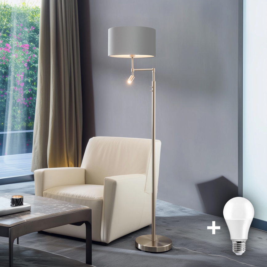 Eglo - LED Põrandalamp TUNJA 1xE27/60W/230V + LED/2,1W d. 38 cm matt kroom/hall