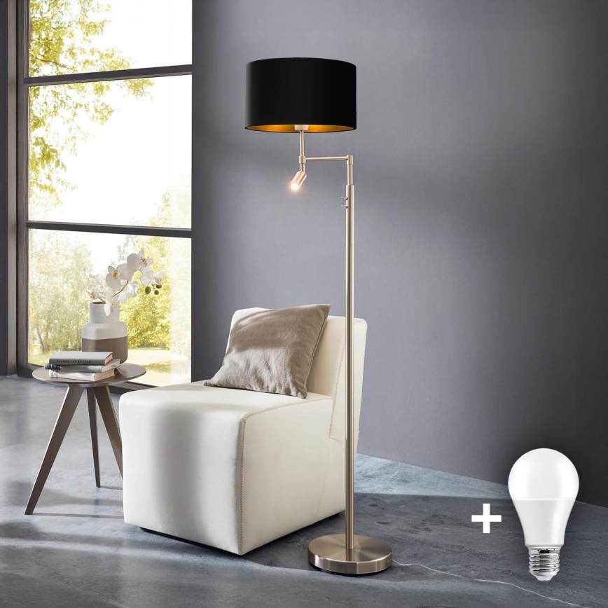 Eglo - LED Põrandalamp TUNJA 1xE27/60W/230V + LED/2,1W d. 38 cm matt kroom/must