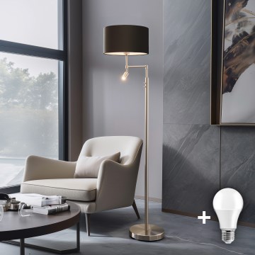Eglo - LED Põrandalamp TUNJA 1xE27/60W/230V + LED/2,1W d. 38 cm matt kroom/pruun