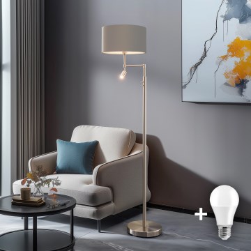 Eglo - LED Põrandalamp TUNJA 1xE27/60W/230V + LED/2,1W d. 38 cm matt kroom/taupe