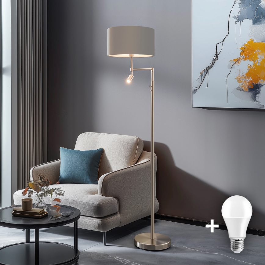 Eglo - LED Põrandalamp TUNJA 1xE27/60W/230V + LED/2,1W d. 38 cm matt kroom/taupe