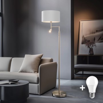 Eglo - LED Põrandalamp TUNJA 1xE27/60W/230V + LED/2,1W d. 38 cm matt kroom/valge