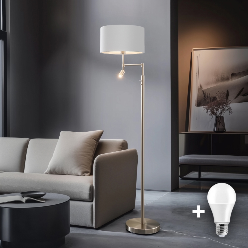 Eglo - LED Põrandalamp TUNJA 1xE27/60W/230V + LED/2,1W d. 38 cm matt kroom/valge