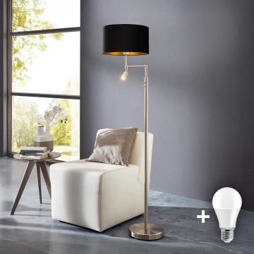 Eglo - LED põrandalamp TUNJA 1xE27/60W/230V + LED/2,1W Ø 38 cm mattkroom/must