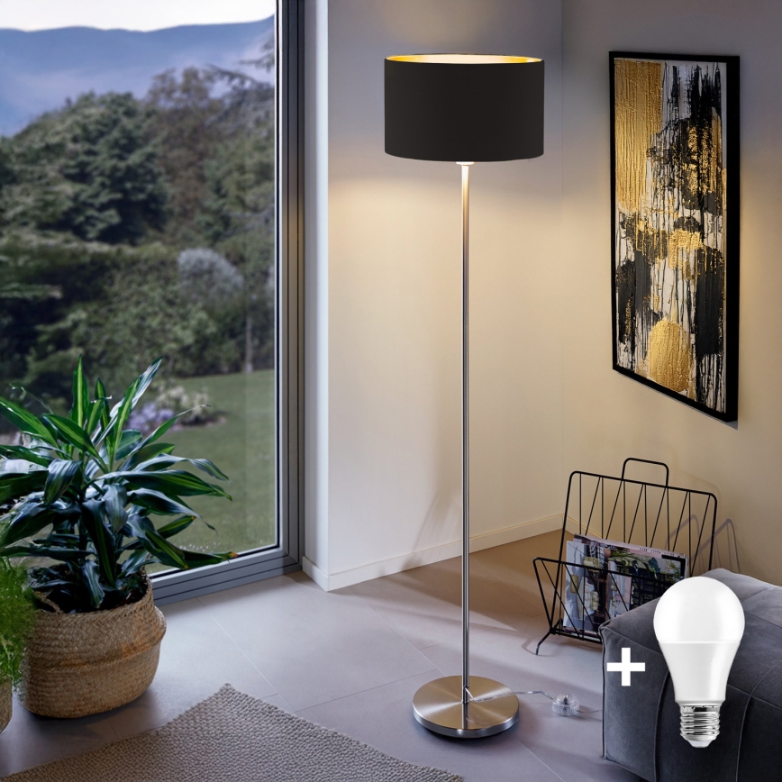 Eglo - LED Põrandalamp TUNJA 1xE27/60W/230V matt kroom/must